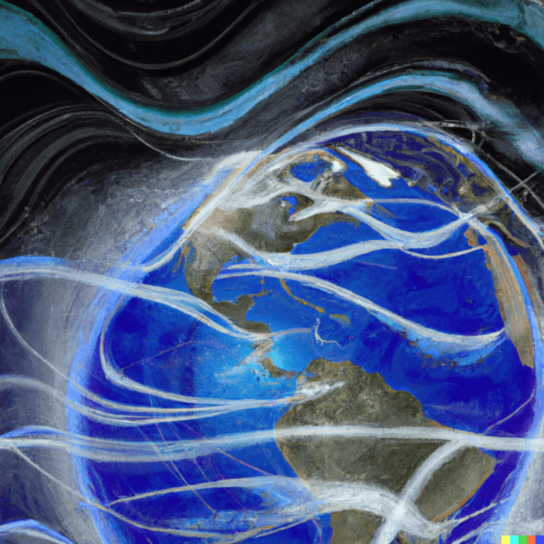 DALL·E 2023-05-07 08.14.45 - Sinusoidal adio waves traveling around the earth, digital art.